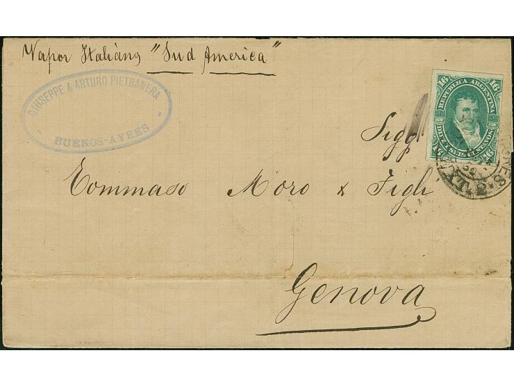 1880, Rivadavia bearing 16 c. rouletted tied to folded letter by Buenos Aires cds. to Genova with arrival mark on reverse, sh