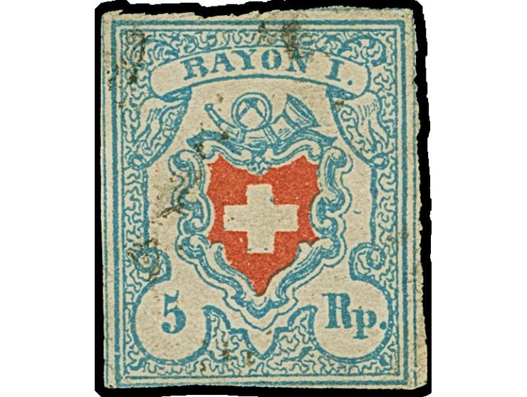 1851, 5 Rp. Rayon II, Kreuz ohne Linieneinfassung, farbfrisch und noch gut gerandet, schwach entwertet, signiert Abt BPP