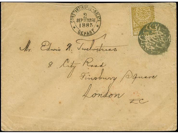 1885, "LICE MAGDENI POSTA SUBESI" (Isfila no.1, RRR) all arabic negative cancellation on envelope franked with 2 Pia. yellow 