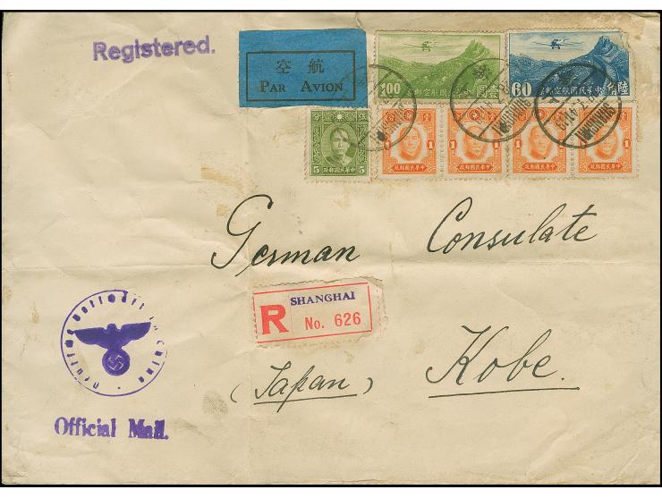 1941/43, Three registerd large format covers with high frankings from German Consulate Tientsin, German Embassy Shanghai and 