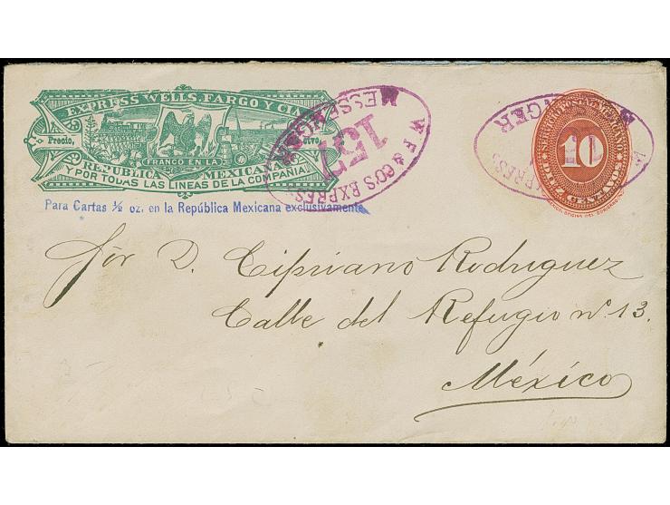 1894, Wells Fargo five postal stationery envelopes cancelled, including 157 Messenger, Zacatecas, Gutierrez and 138 Mensajero