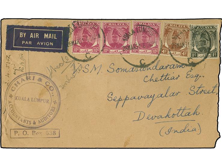 1949/56, 11 envelopes including registered and air mail, Penang, Ipoh, Telukanson, Kampar, Klang, Johore, Perak, Kuala Lumpur