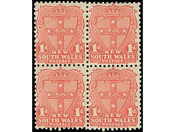 1907, Arms 1 d. dull rose, wmk. Crown over A, perf. 12 x 11½, block of four, one stamp unused, three mint never hinged, very 