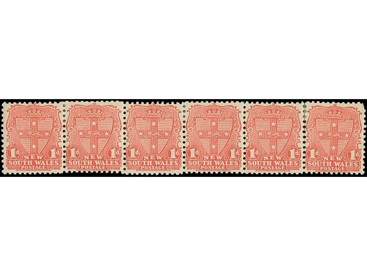 1907, Arms 1 d. rose-carmine, wmk. Crown over A, perf. 12 x 11½, an unused strip of six, fine
