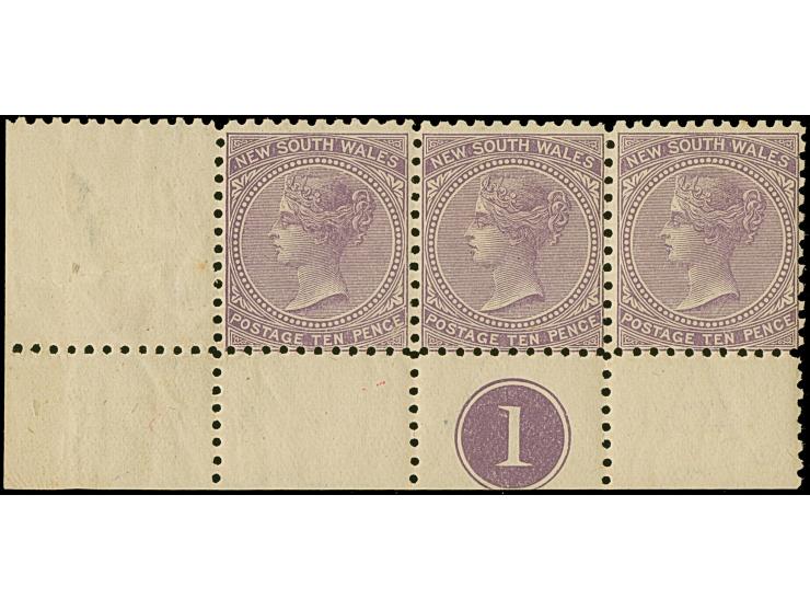 1907, QV 6 d. violet, wmk. Crown over A, perf. 12 x 11½, corner margin strip of three, bottom margin with imprint “1”, right 