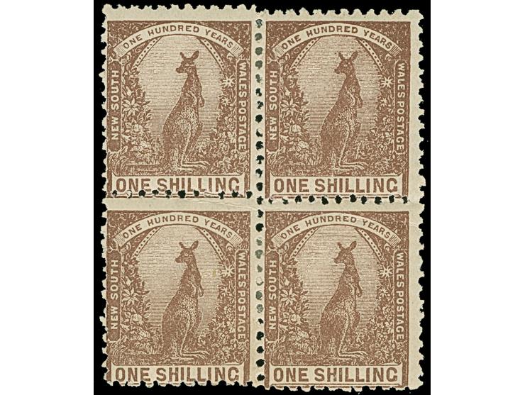 1907, Roo 1 s. purple-brown, inverted wmk. Crown over A, perf. 12 x 11½, block of four, unused, fine, unrecorded variety in S