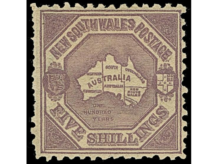 1888/90, Centennial Issue 5 s. deep purple, watermark ´5/-´ unused, few short perfs at left, otherwise fine
