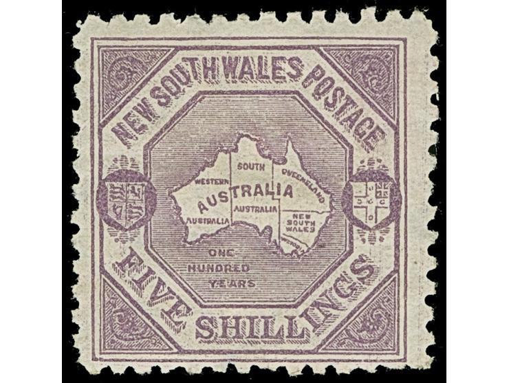 1888/90, Centennial 5 s. lilac, watermark ´5/-´ in diamond, perf. 10, unused, few short perfs at bottom, otherwise fine and f