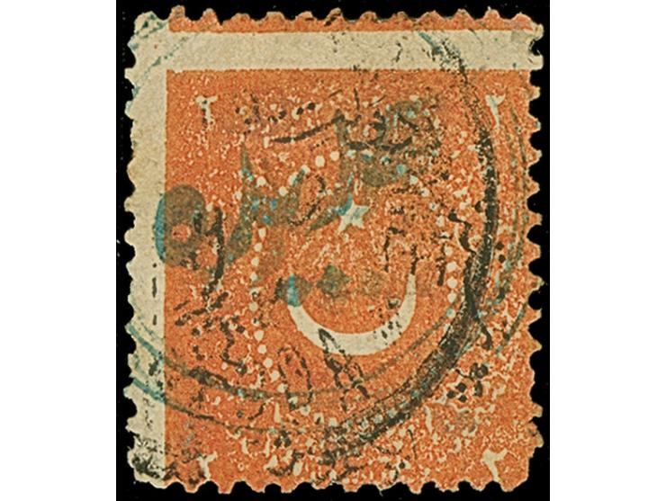 1873, „HUDEIDA“ all arabic cancellation in blue on 2 pia. brick, (Brand-Ceylan Type XVIII no.49), tiny crease, otherwise fine