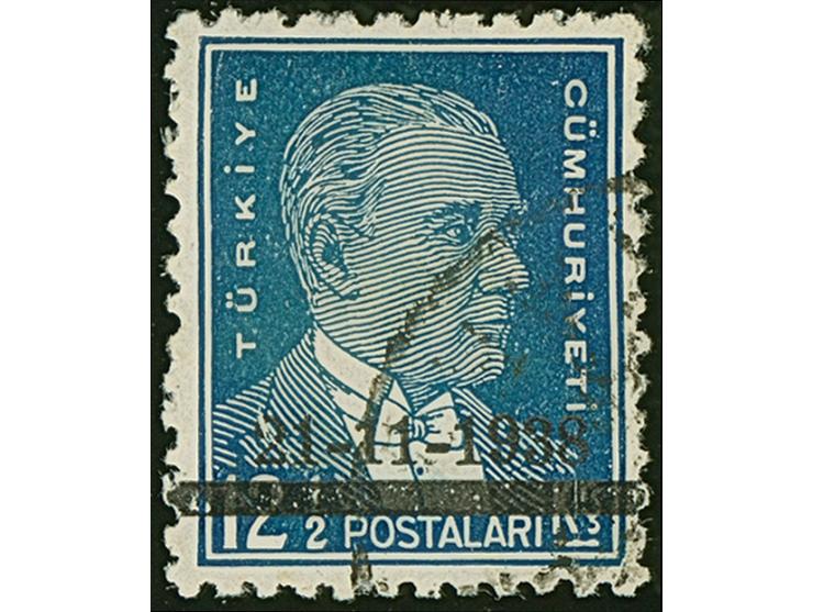 1938, Atatürk mouning issue 12½ krs. indigo-blue on normal paper (instead of glazed paper) clear cancelled, fine and scarce v