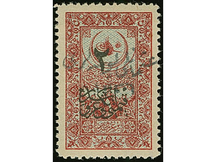 1920, Hejaz railway 2 pia. on 1 pia. lake and pale blue handstamped 1336, unused, very fine and fresh, rarity of Angora issue
