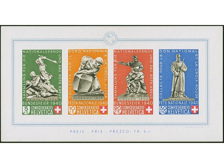 1940, Pro Patria-Block, postfrisch, einwandfrei. Signiert Schaadt und Marchand BPP