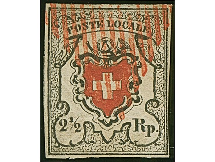 1850, POSTE LOCALE 2½ Rp. Mit Kreuzeinfassung, rechts unten berührt, sonst Voll- bis breitrandig, sehr schön entwertet durch 