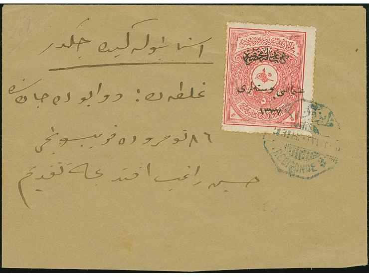 1921, Notarial Fiscal surcharged 5 Pia. carmine, single tied to cover by 'TREBIZONDE 3- 5.3.21' cds., to Istanbul with arriva