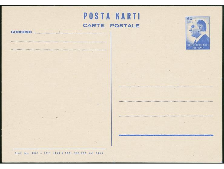1964, Atatürk postal stationery cards complete set including 30 krs. red, 45 krs. brown and 60 krs. ultramarine, unused, very