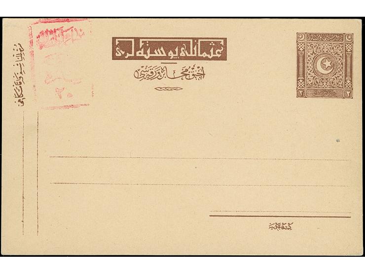 1922, Grand National Assembly postal stationery card 2 krs. brown, partly double surcharge in red, unused, very fine and attr