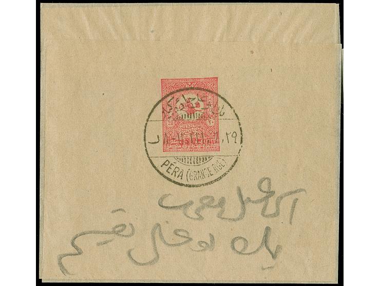 1902, Wrapper stationery 20 pa. red and 1 pia. blue used. 1 pia. cancelled barred P.I.O. with arrival mark Dresden 17.3.05 on