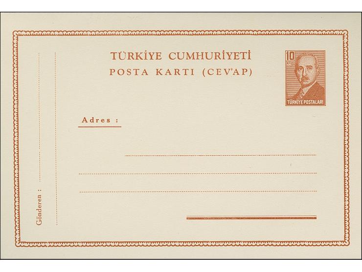 1949, President Inönü, complete set of four mint postal stationery cards including two answering cards, very fine and scarce 