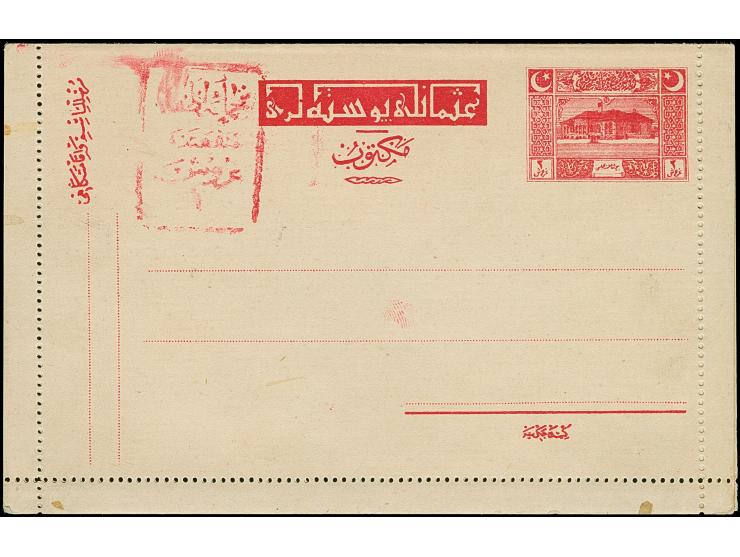 1922, Parliament postal stationery letter card 3 krs. red with red handstamp 1 krs., watermarked, unused, fine (Isfila AN155B