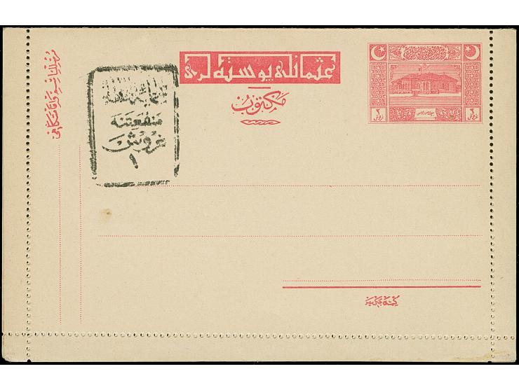 1922, Parliament postal stationery letter card 3 krs. red with black handstamp 1 krs., watermarked, unused, fine (Isfila AN15