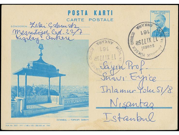 1961, Atatürk postal stationery picture card 60 krs. blue, from Ankara to Istanbul, fine (isfila cat. value 220€) (Isfila AN2
