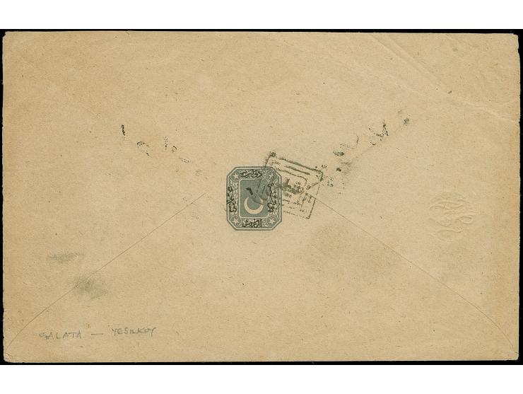 1871, Duloz postal stationery envelope 6 pia. lilac-grey fine used, clear cancel of box type 'Galata 81', used local in Istan