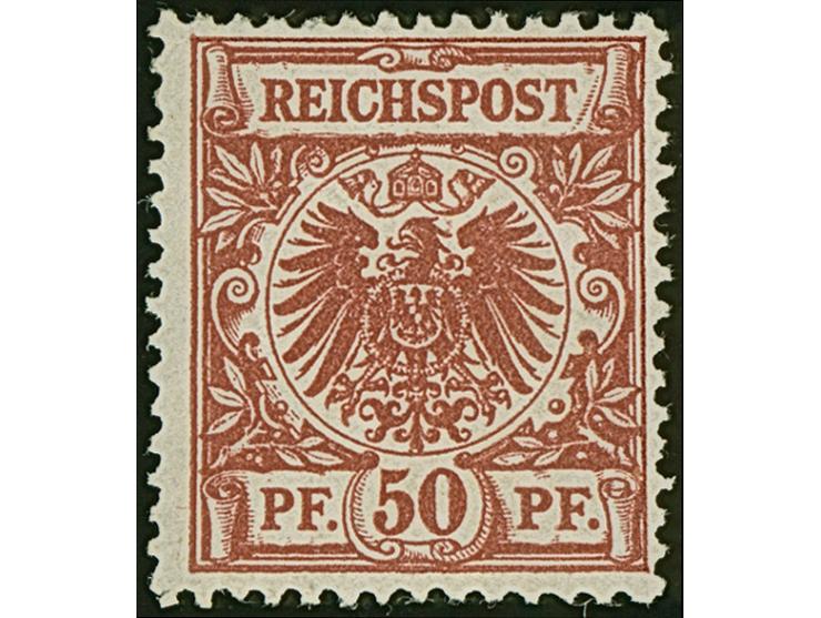 50 Pfg. braunkarmin, farbfrisch, sauber ungebraucht, winzige Zahnkerbe unten links, sonst tadellos, ungebraucht eine seltene 