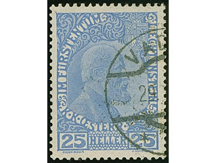 1916, 25 H. mittelultramarin auf gewöhnlichem Papier, vollständige Zähnung, sauber gestempelt mit linker Hälfte des Radgangst