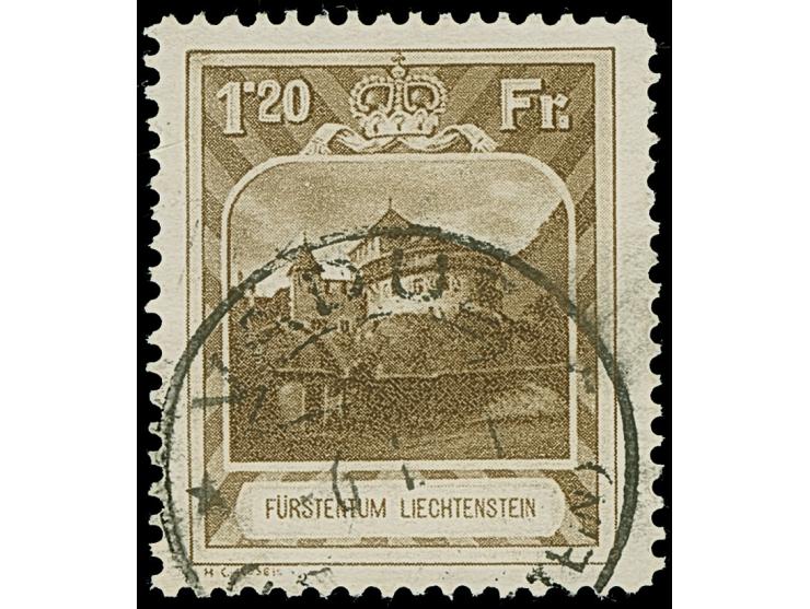 1930, Landschaften 1,20 Fr schwarzockerbraun, gez. 11½, sauber gestempelt, tadellos.
