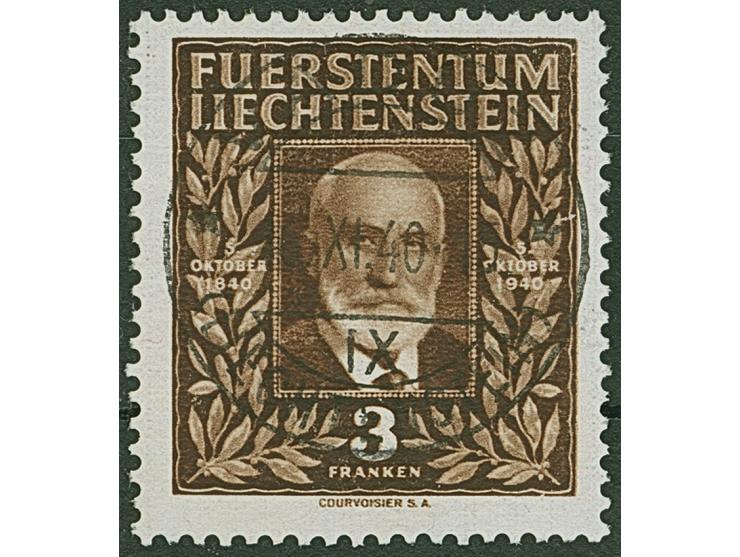 1940, Fürst Johann II 20 Rp bis 3 Fr schwarzorangebraun, kompletter Satz von sechs Werten, gez. 11¾, sauber gestempelt, tadel