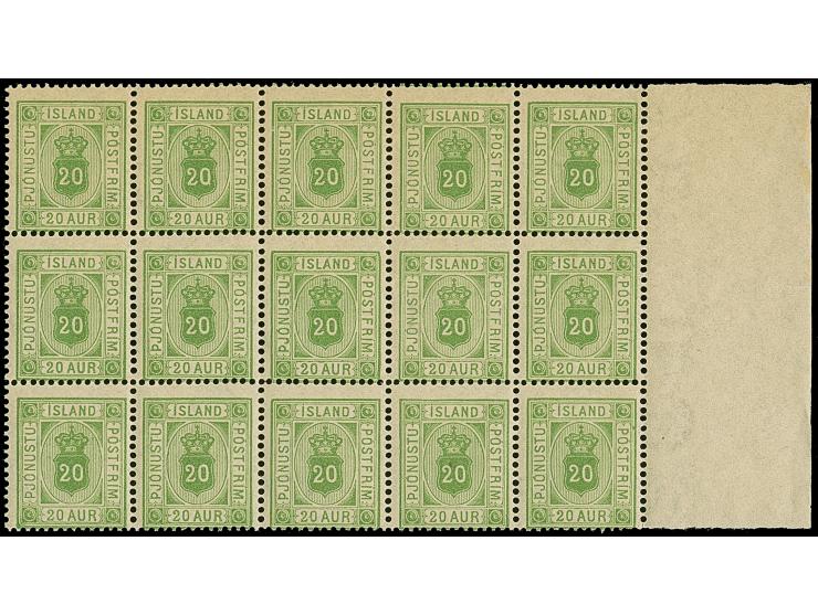 1876/98, 20 a. green, horizontal block of 15, mnh, vf