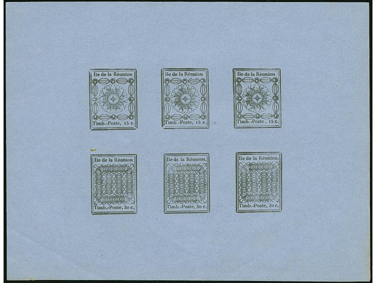 1851, 15 c. and 30 c. , official reprint leavlet with 3 values each