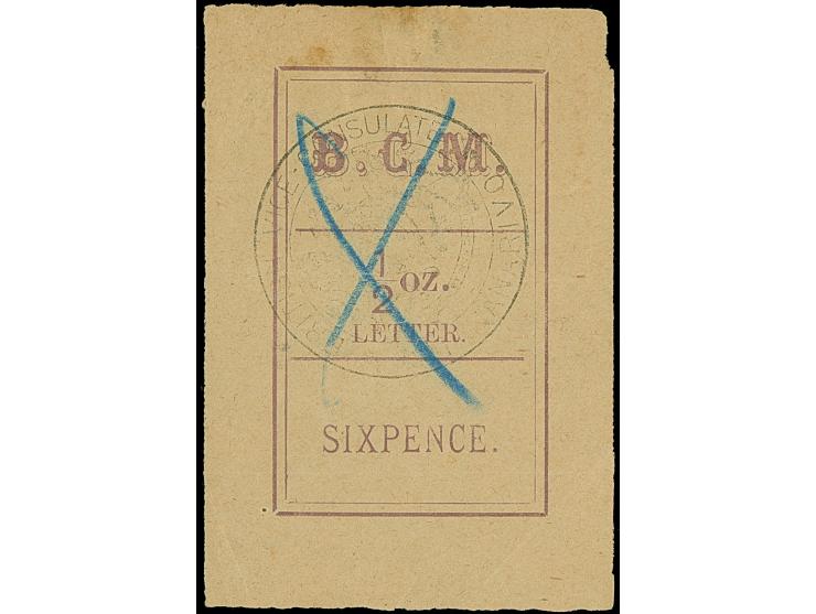 1884, ½ oz. magenta, Handstamped ‘British/Consular/Mail/Antananarivo’ in black, used, crossed out by blue crayon, few tiny th