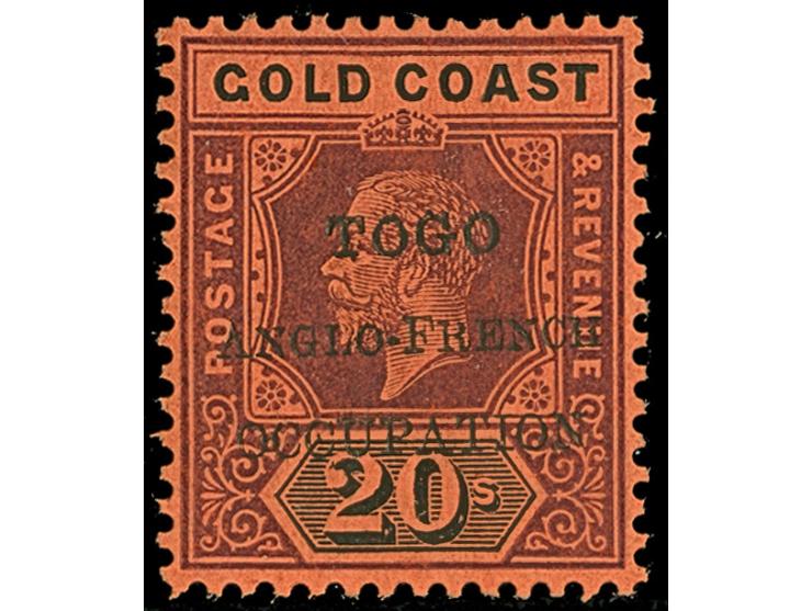1915, Gold Coast KGV definitives set to 20s. with black opt. ´TOGO / ANGLO-FRENCH / OCCUPATION´, unused, very fine (SG. £ 325