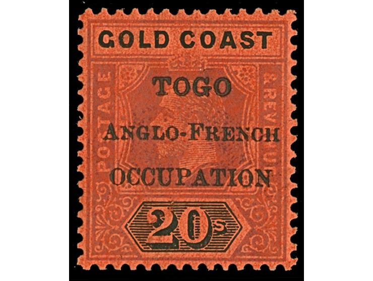 1916, Gold Coast KGV definitives set to 20s. with black opt. ´TOGO / ANGLO-FRENCH / OCCUPATION´ thick letters, unused, very f