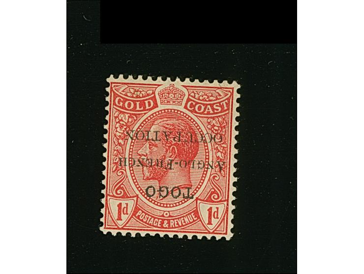 1915, Gold Coast KGV definitives 1 d. red showing variety inverted overprint ´TOGO / ANGLO-FRENCH / OCCUPATION´, unused, very