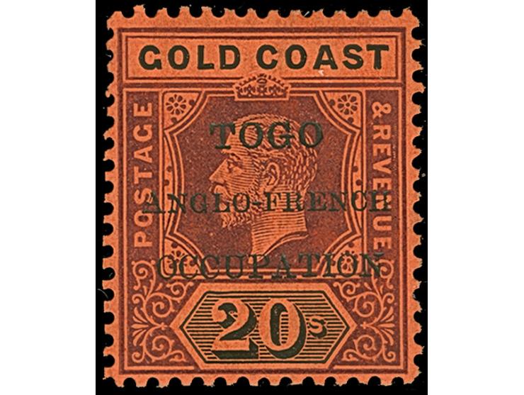 1915, Gold Coast KGV definitives 5 sh. to 20 sh. with thin overprint ´TOGO / ANGLO-FRENCH / OCCUPATION´, unused, very fine (S