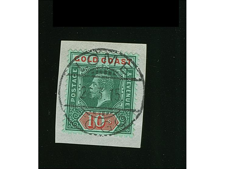 1907/13, KGV 10 s. green and red/green, tied to piece by LOME 26.3.15 cds., very fine (SG. £ 150+)