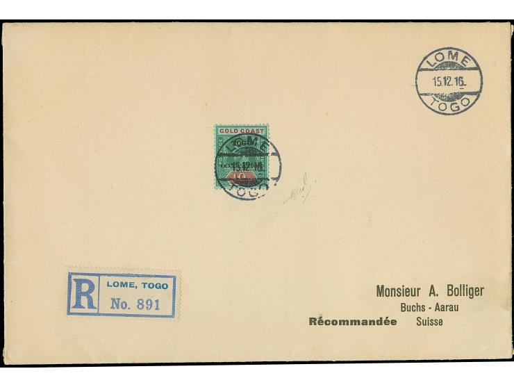1916, Gold Coast KGV 10 sh. green and green/red, overprint thick letters ´TOGO / ANGLO-FRENCH / OCCUPATION´, tied to register