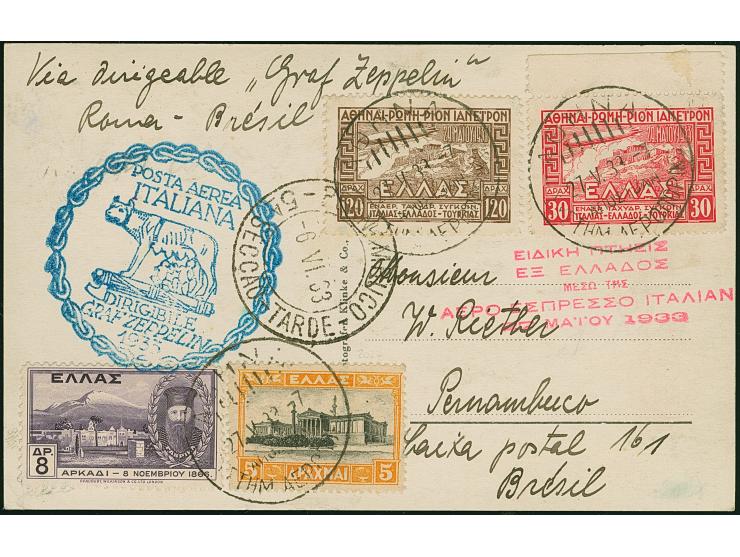 1933, Italienfahrt, Griechische Post, R-Karte bis Pernambuco
