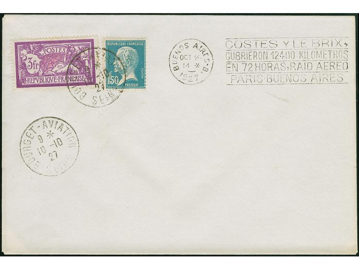 1927, Non-Stop Flug Paris bis Buenos Aires, Luftpostbrief aus "BOURGET-AVIATION 10.10. nach Buenos Aires mit vorderseitigem M