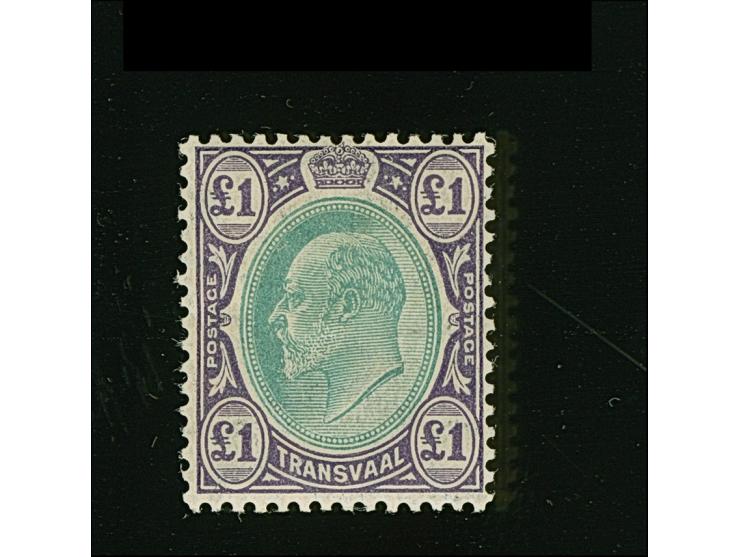 1904/09, King Edward VII £1 green and violet on chalk-surfaced paper, unused with paper remain, otherwise fine. (S.G. £325)