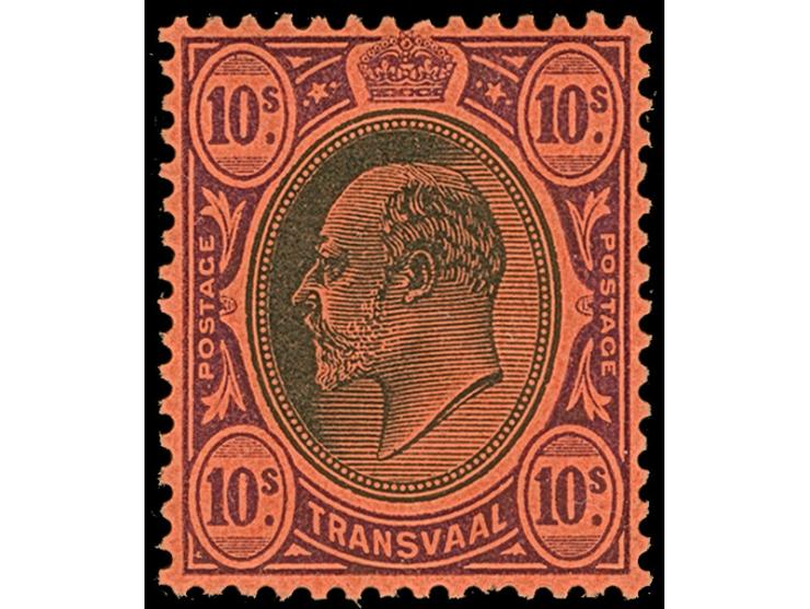 1904/09, King Edward VII set of four stamps 2 s. black and yellow to 10 s. black and purple on red, unused, fine. (S.G. £230)
