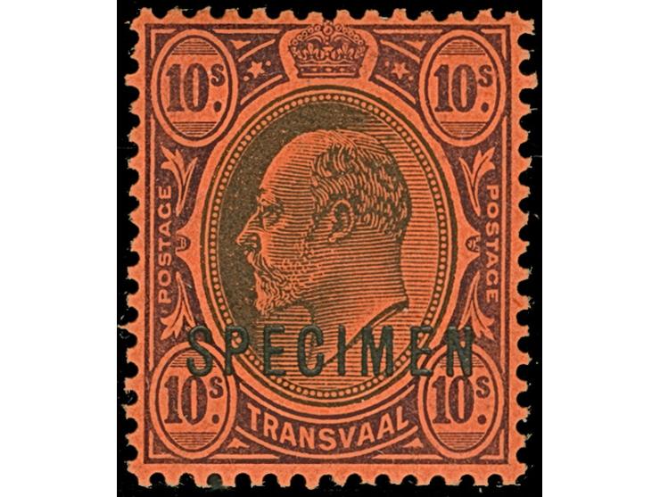 1903, King Edward VII set of 12, ½ d. to 10 s. black and purple on red, watermarked Crown CA, each overprinted SPECIMEN in bl