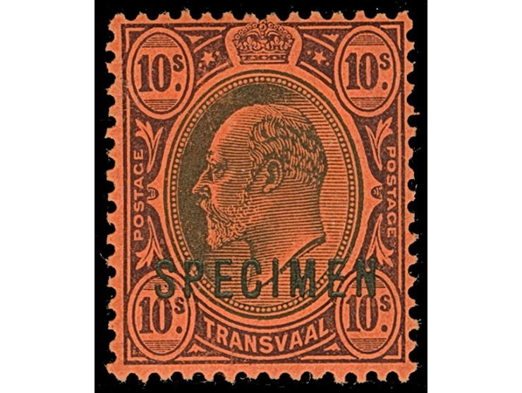 1903, King Edward VII set of 12, ½ d. to 10 s. black and purple on red, watermarked Crown CA, each overprinted SPECIMEN in bl