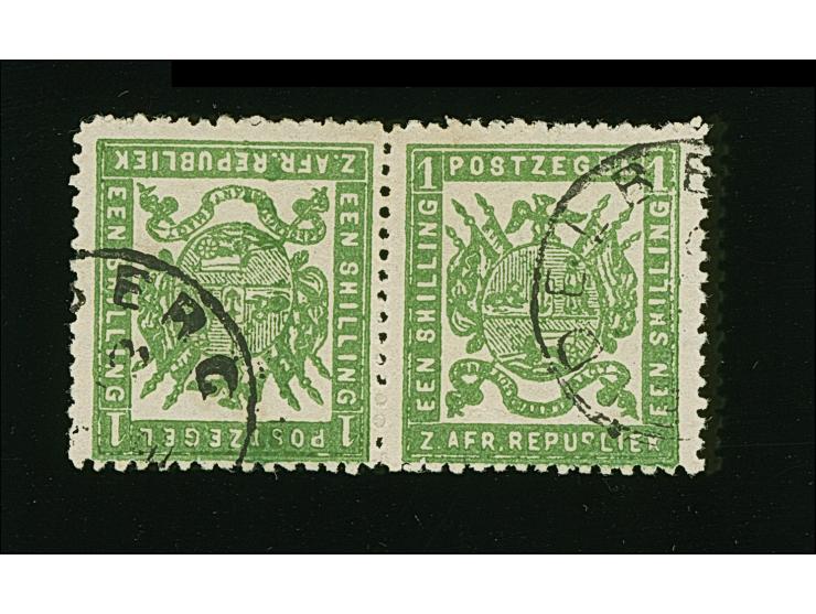 1883, Eagle with spread wings 1 s. green, re-issue, horizontal tete-beche pair, clear cancelled DELBERG, fine.