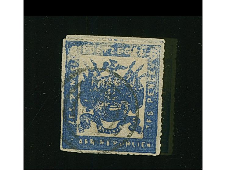 1870, Typographed by M.J. Viljoen in Pretoria 6 d. deep ultramarine, blotchy coarse impression on medium paper, rouletted 15½