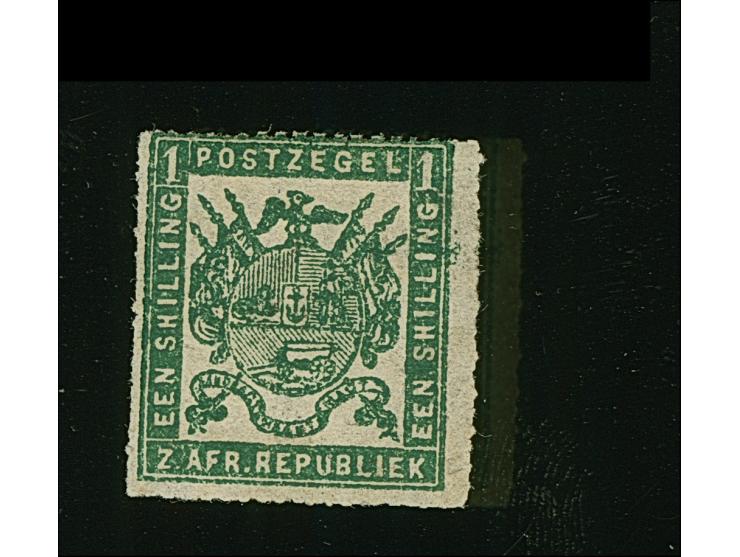 1870, Printed by M.J. Viljoen 1 s. deep green, medium paper, heavy printing, fine roulette 15 1/2 to 16, unused with large pa