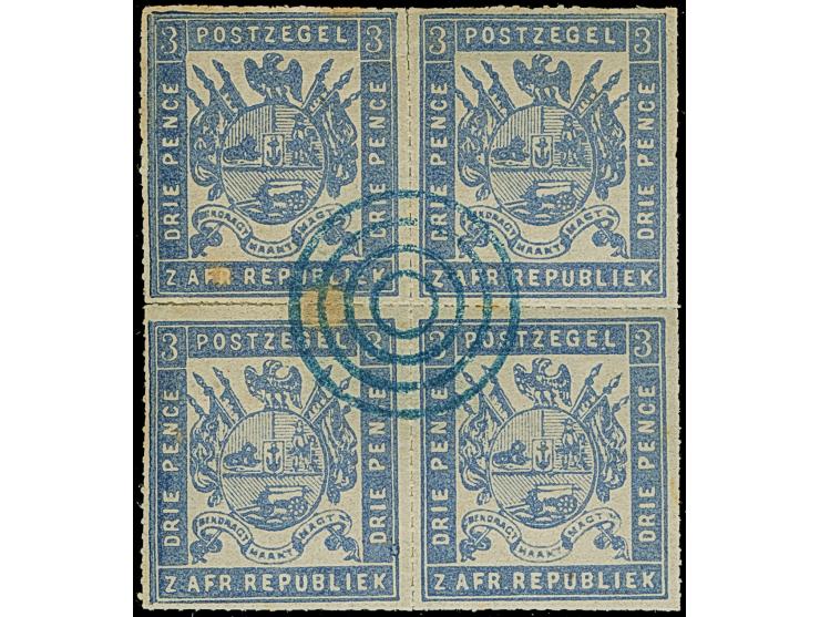 1871, Printed by Adolf Otto, Gustrow, Mecklenburg-Schwerin 3d. dull ultramarine block of four with central target cancellatio