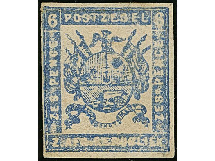 1870, Typographed by M.J. Viljoen in Pretoria 6 d. dull ultramarine, coarse impression, imperforate, an unused example with w